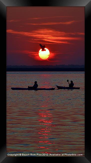 Heron & Kayakers Sunset Framed Print by Beach Bum Pics