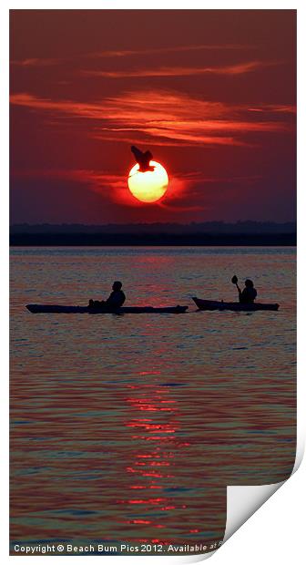 Heron & Kayakers Sunset Print by Beach Bum Pics