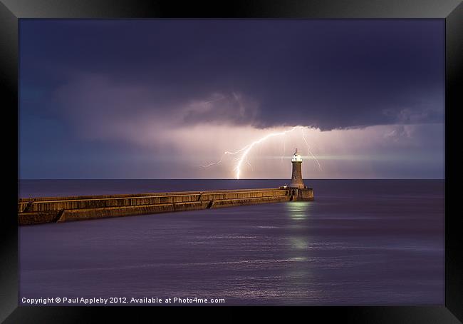 Lightning Beyond Tynemouth Framed Print by Paul Appleby