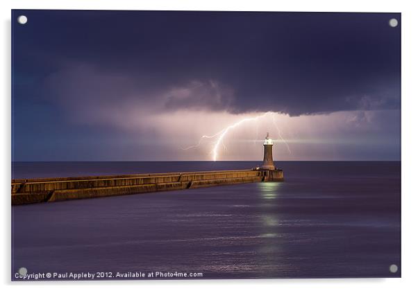 Lightning Beyond Tynemouth Acrylic by Paul Appleby