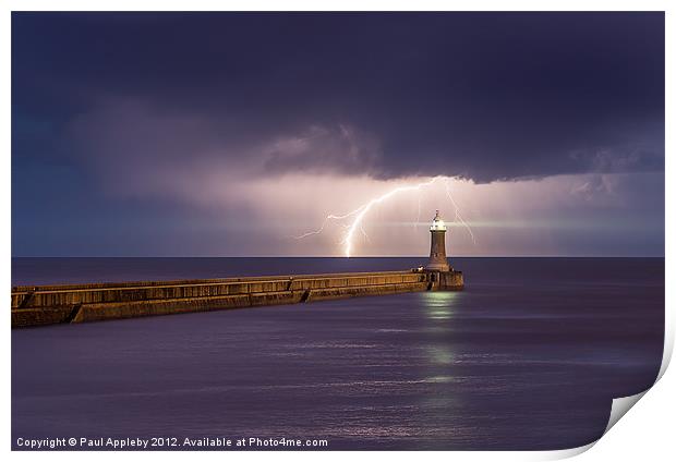 Lightning Beyond Tynemouth Print by Paul Appleby