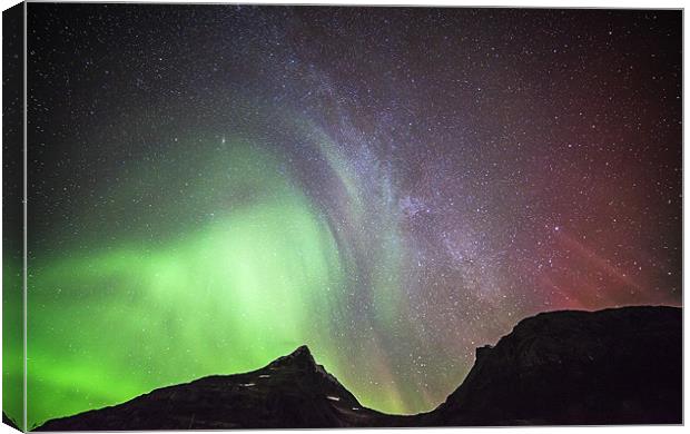 Aurora Borealis and The Milky Way Canvas Print by jordan whipps