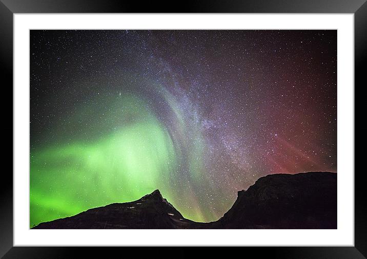 Aurora Borealis and The Milky Way Framed Mounted Print by jordan whipps