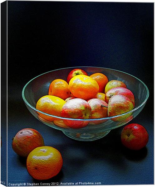 Apples and Oranges in Bowl Canvas Print by Stephen Conroy
