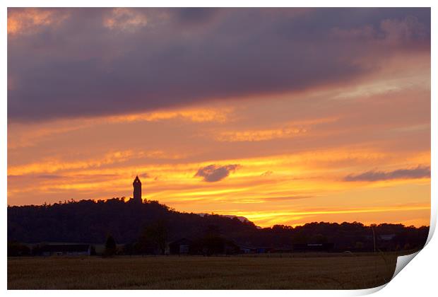 October Sunset behind The Wallace Monument Print by Richard Westwood