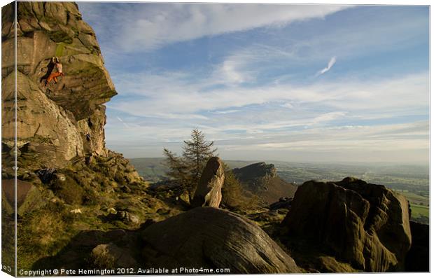 Free climbing in the Roaches Canvas Print by Pete Hemington
