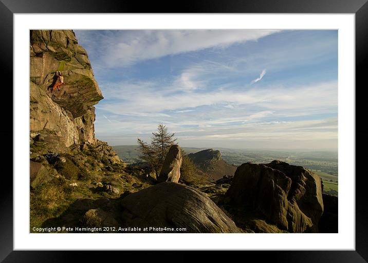 Free climbing in the Roaches Framed Mounted Print by Pete Hemington