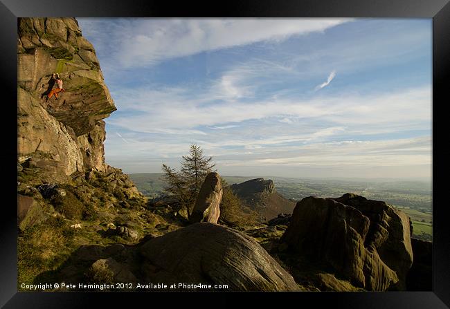 Free climbing in the Roaches Framed Print by Pete Hemington