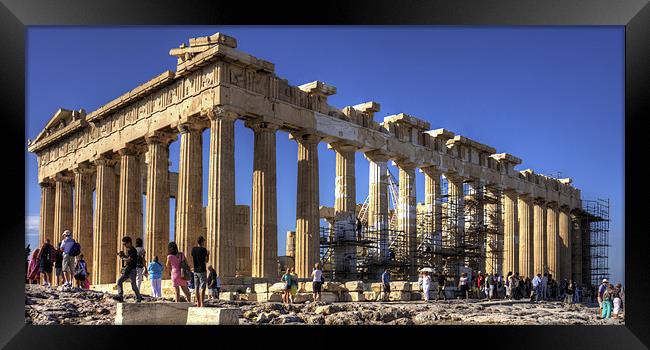 Never ending repairs to the Parthenon Framed Print by Tom Gomez