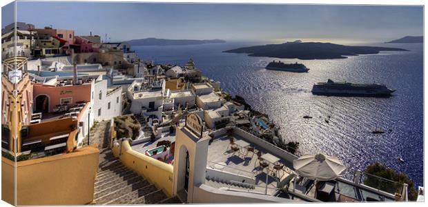 Cruise Ships in the Caldera Canvas Print by Tom Gomez