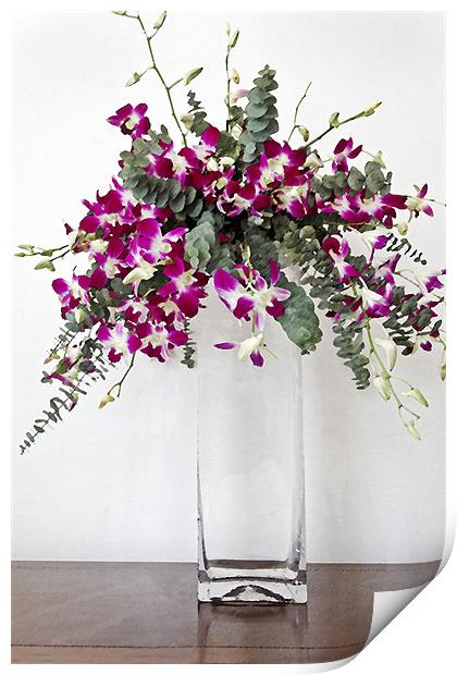 Square vase display of tropical pansies Print by Arfabita  