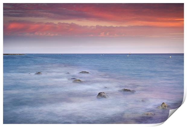 Pink sunset at the mediterranean Print by Guido Montañes
