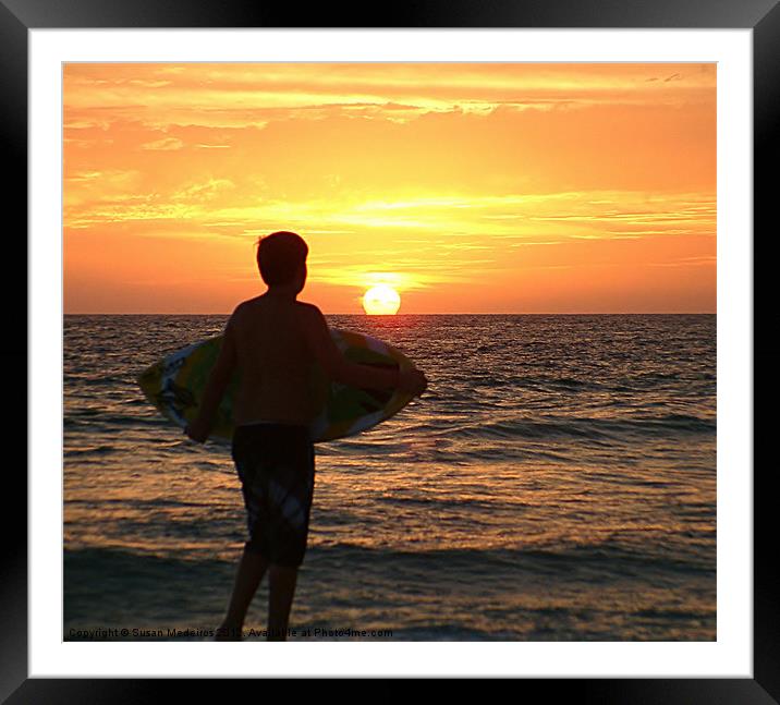 Surf towards the setting sun Framed Mounted Print by Susan Medeiros