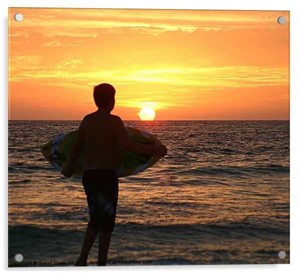 Surf towards the setting sun Acrylic by Susan Medeiros