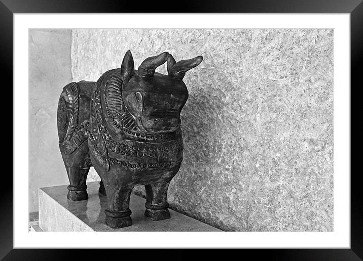 Wooden hand carved ornamental bull Framed Mounted Print by Arfabita  