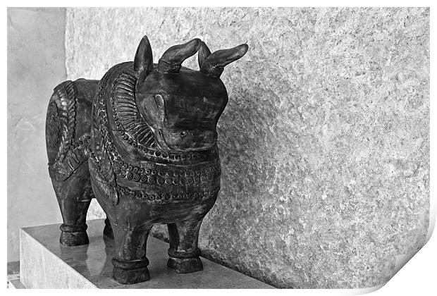 Wooden hand carved ornamental bull Print by Arfabita  
