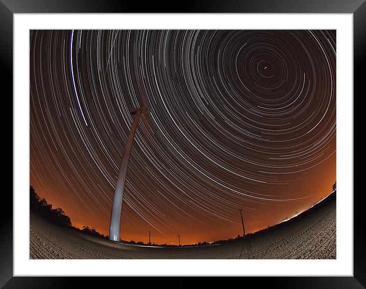 Wind turbine and startrail Framed Mounted Print by mark humpage