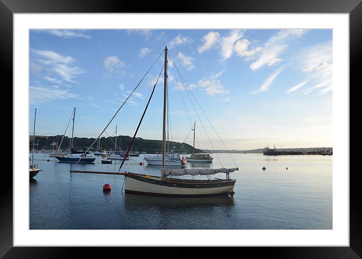 Moored Cutter At Dawn Framed Mounted Print by Malcolm Snook