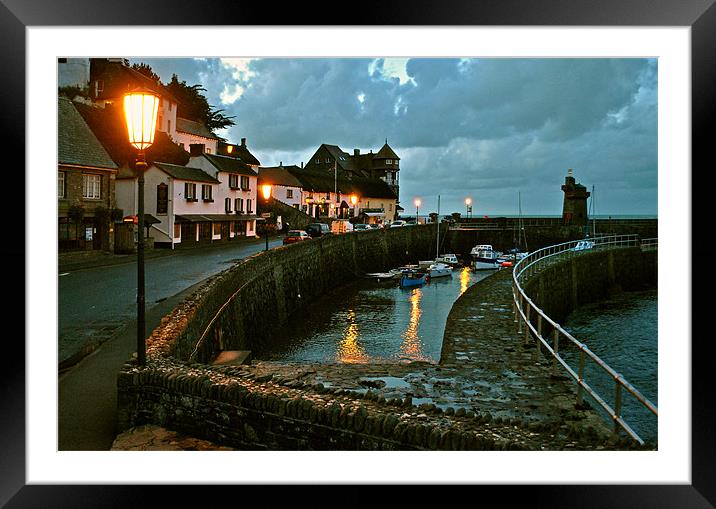 Lynmouth Harbour by Lamplight Framed Mounted Print by graham young