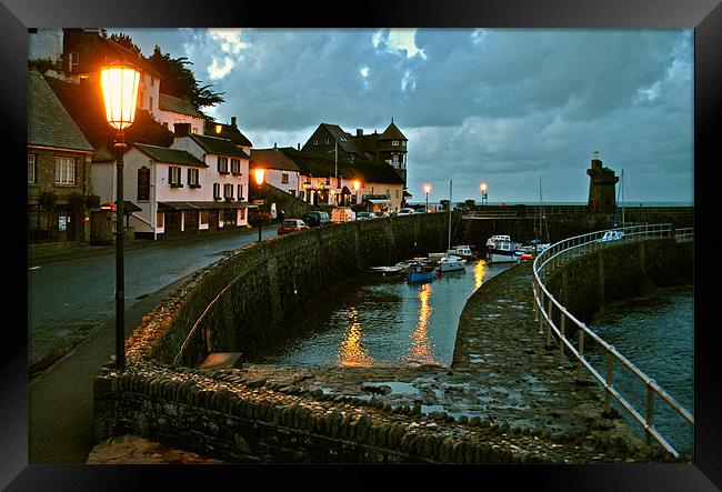 Lynmouth Harbour by Lamplight Framed Print by graham young
