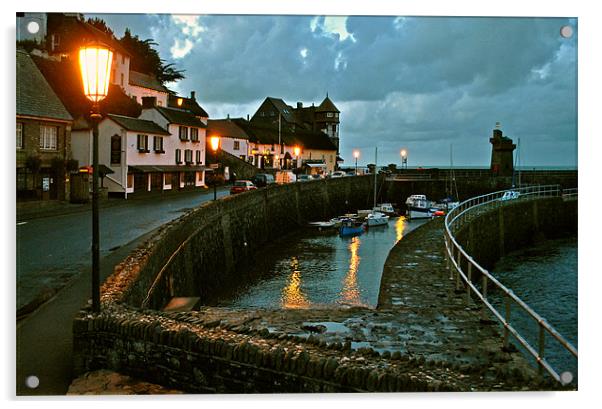 Lynmouth Harbour by Lamplight Acrylic by graham young