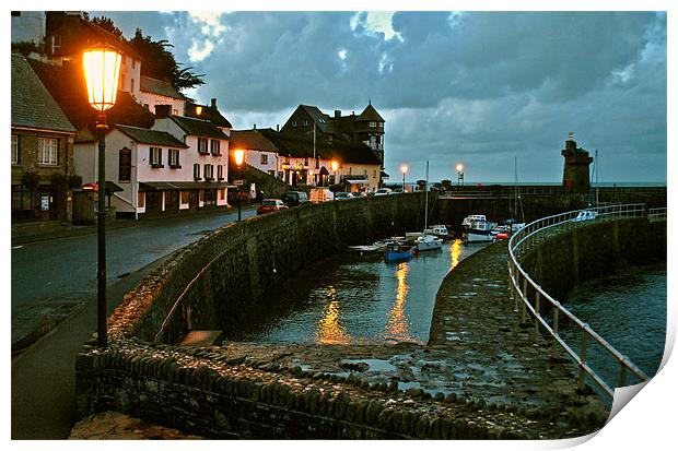 Lynmouth Harbour by Lamplight Print by graham young