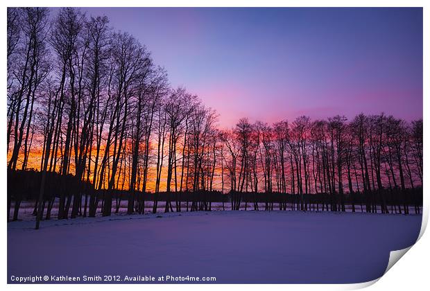 Sunset in winter landscape Print by Kathleen Smith (kbhsphoto)