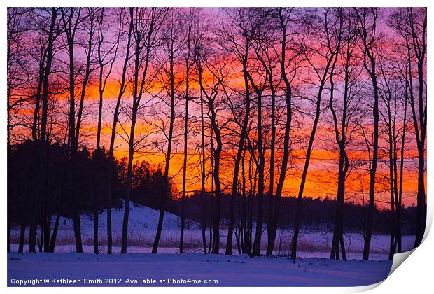Sunset in winter landscape Print by Kathleen Smith (kbhsphoto)