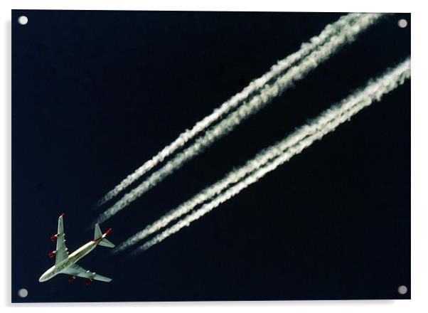 Virgin Atlantic Jumbo soars over Exmoor Acrylic by Mike Gorton
