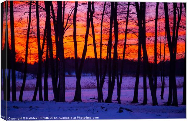 Sunset behind trees Canvas Print by Kathleen Smith (kbhsphoto)