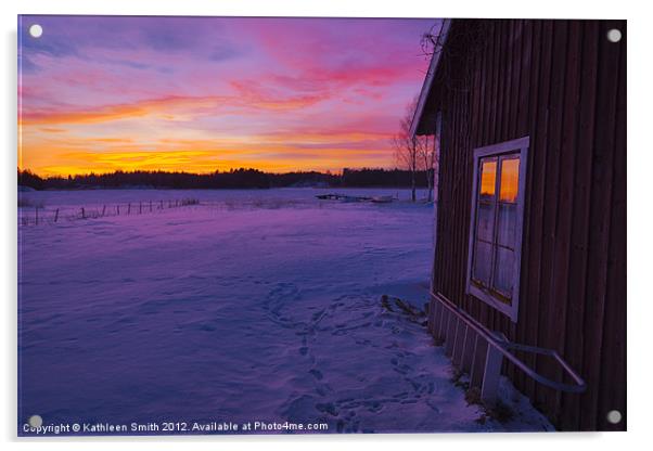 Sunset in winter landscape Acrylic by Kathleen Smith (kbhsphoto)