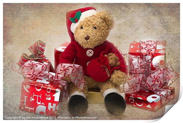 Teddy at Christmas Print by Louise Heusinkveld