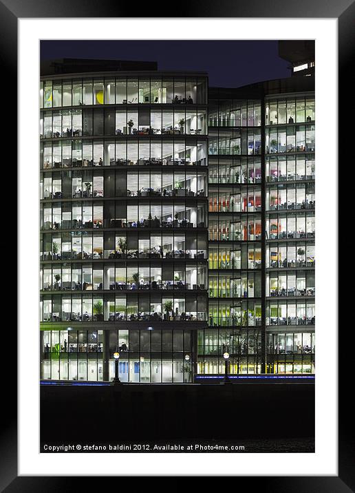 More London by night Framed Mounted Print by stefano baldini