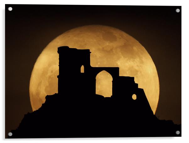 Mow Cop Super Moon Acrylic by Peter J Bailey