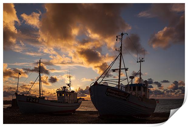 Sunset at the harbour Print by Thomas Schaeffer
