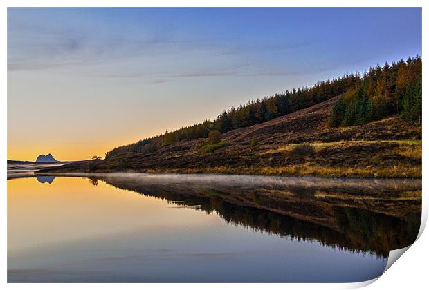 Suilven Sunset across Loch Craggie Scotland Print by Derek Beattie
