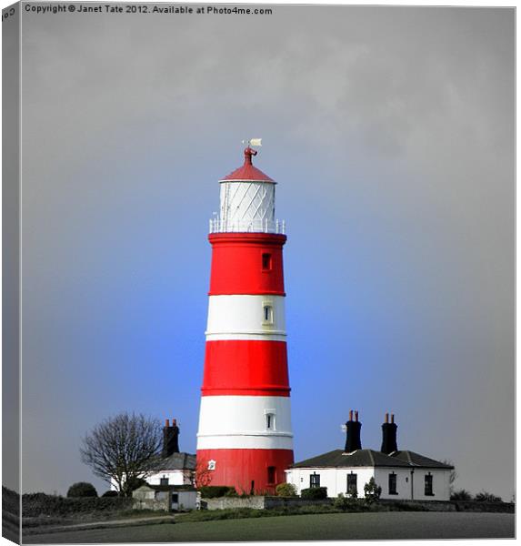 Happisburgh Lighthouse (Focal B&W) Canvas Print by Janet Tate