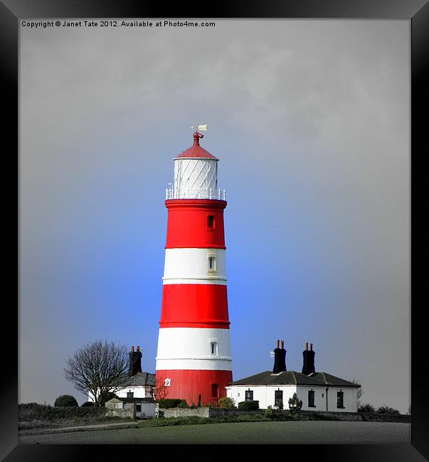 Happisburgh Lighthouse (Focal B&W) Framed Print by Janet Tate