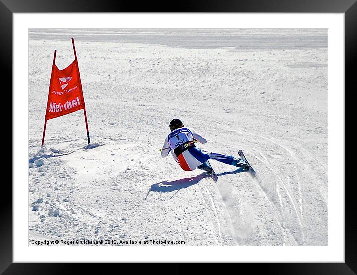 Downhill Alpine Ski Racer Framed Mounted Print by Roger Cruickshank