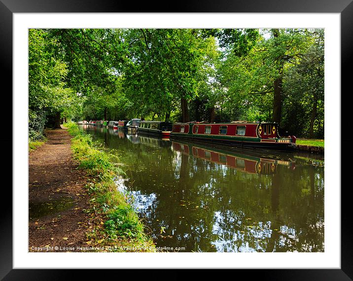 Narrowboats moored on the Wey Navigation in Surrey Framed Mounted Print by Louise Heusinkveld