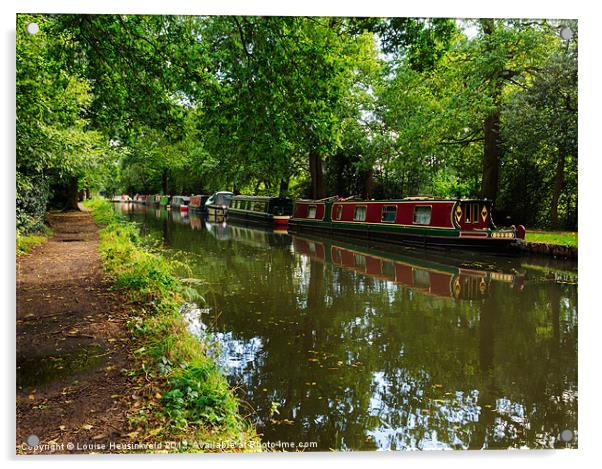 Narrowboats moored on the Wey Navigation in Surrey Acrylic by Louise Heusinkveld
