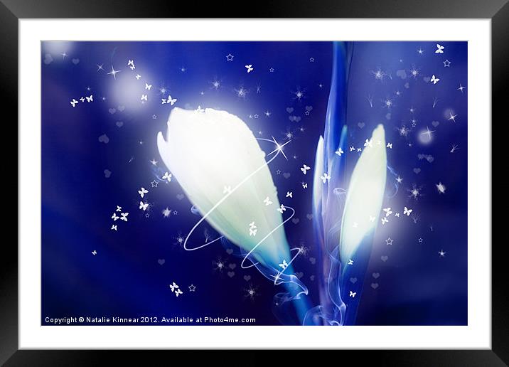 Digital Art Sparkling Flowers - Blue Framed Mounted Print by Natalie Kinnear