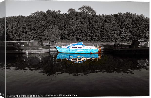 Blue boat on the canal Canvas Print by Paul Madden