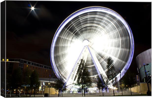 Liverpool wheel under a full moon starburst Canvas Print by Paul Farrell Photography