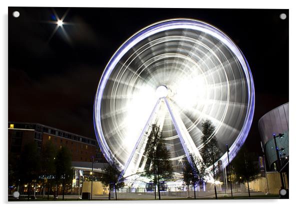 Liverpool wheel under a full moon starburst Acrylic by Paul Farrell Photography