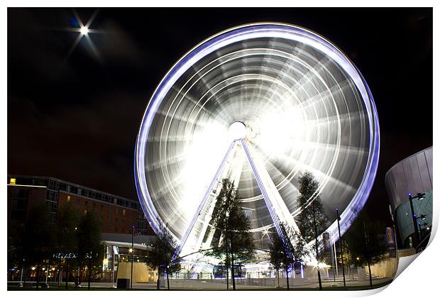 Liverpool wheel under a full moon starburst Print by Paul Farrell Photography