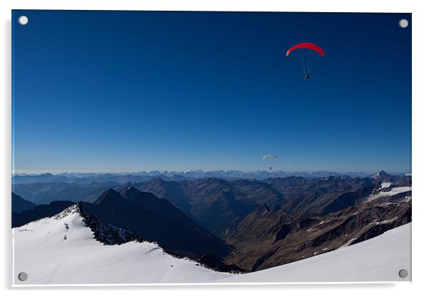 Paraglider over the alps Acrylic by Thomas Schaeffer