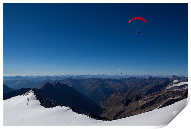 Paraglider over the alps Print by Thomas Schaeffer