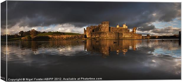 Caerphilly Castle Autumn sunset Canvas Print by Creative Photography Wales