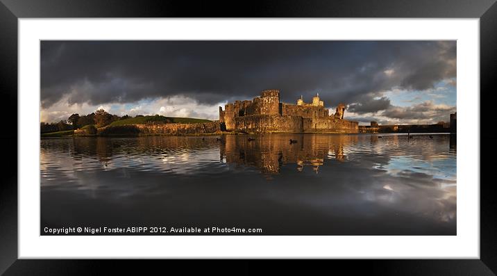Caerphilly Castle Autumn sunset Framed Mounted Print by Creative Photography Wales